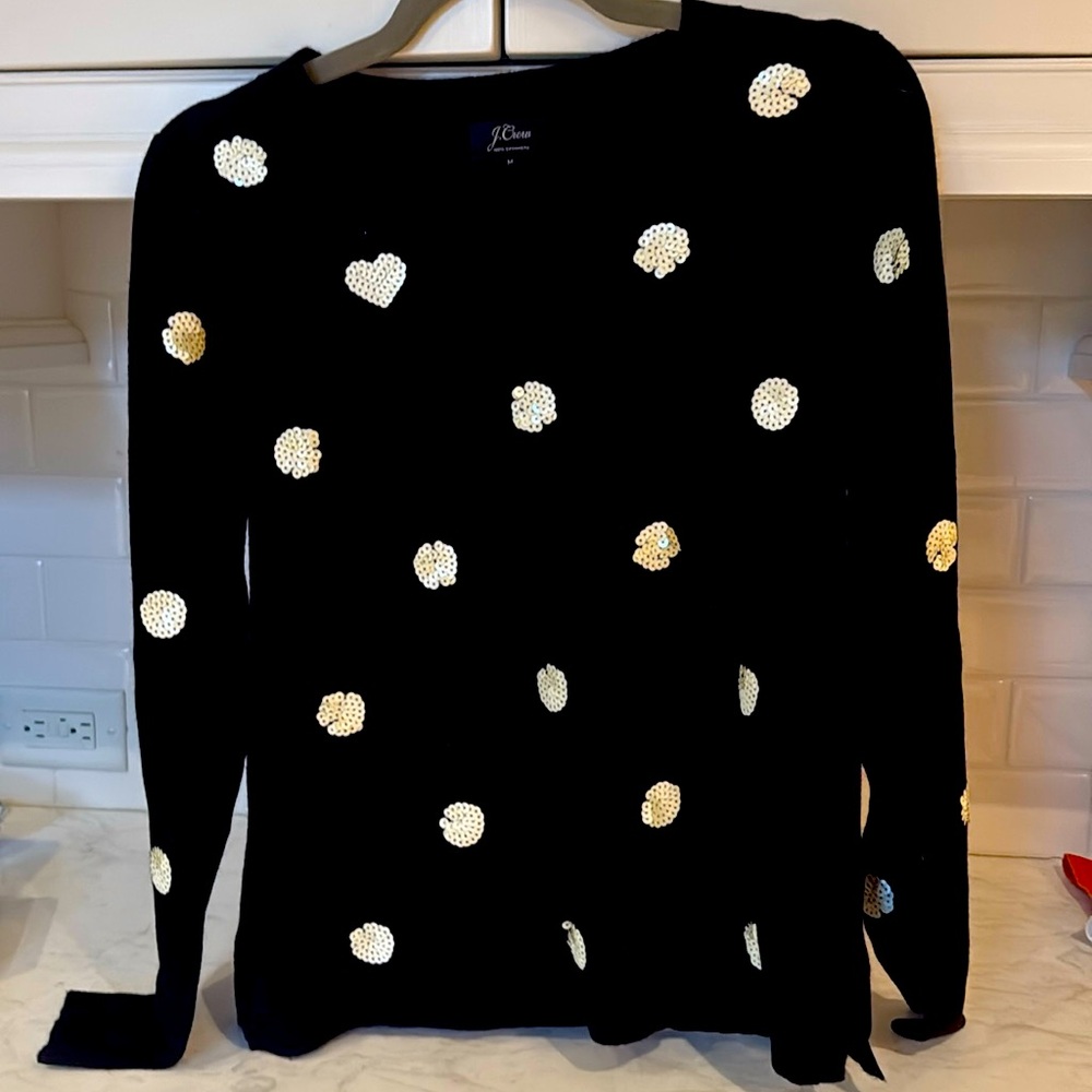 J. Crew Cashmere Sweater with decorative sequence, Size M black/pearl